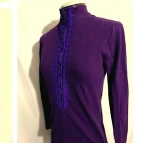 Mock neck Ribbed 1/2 zip up Workout Knitted Top XS Plum Purple Lace Athleisure - Picture 5 of 10